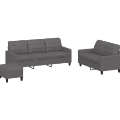 Discount vidaXL Soffgrupp med dynor 3 delar konstläder Grå