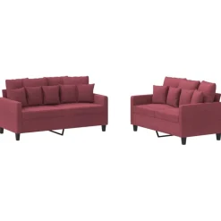 Clearance vidaXL Soffgrupp med dynor 2 delar tyg Vinröd