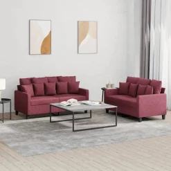 Clearance vidaXL Soffgrupp med dynor 2 delar tyg Vinröd