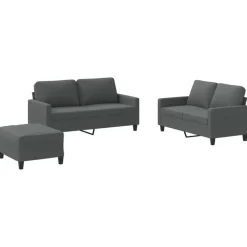 New vidaXL Soffgrupp med dynor 3 delar tyg Mörkgrå