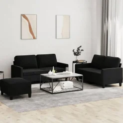 Sale vidaXL Soffgrupp med dynor 3 delar sammet Svart