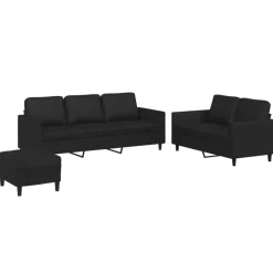 New vidaXL Soffgrupp med dynor 3 delar konstläder Svart