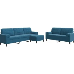 Hot vidaXL Soffgrupp med dynor och bolster 3 delar sammet Blå
