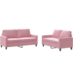 vidaXL Soffgrupp med dynor 2 delar rosa sammet