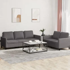 vidaXL Soffgrupp med dynor 2 delar grå konstläder