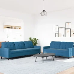 Best vidaXL Soffgrupp med dynor 2 delar sammet Blå