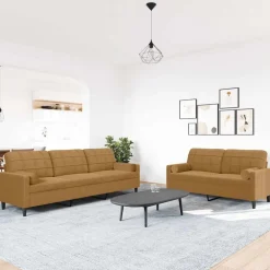 vidaXL Soffgrupp med dynor och bolster 2 delar brun sammet