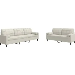 New vidaXL Soffgrupp med dynor och bolster 2 delar gräddvit sammet Kräm