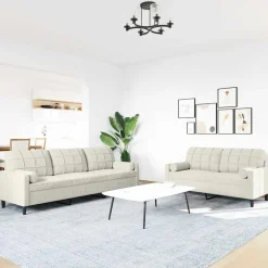New vidaXL Soffgrupp med dynor och bolster 2 delar gräddvit sammet Kräm