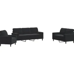 New vidaXL Soffgrupp med dynor och bolster 3 delar sammet Svart