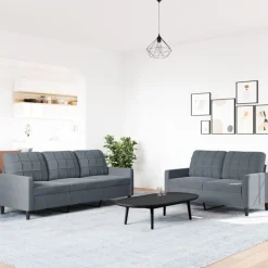 New vidaXL Soffgrupp med dynor 2 delar sammet Mörkgrå