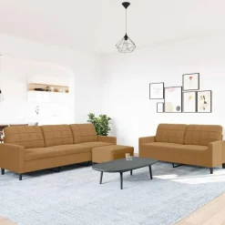 New vidaXL Soffgrupp med dynor 3 delar sammet Brun