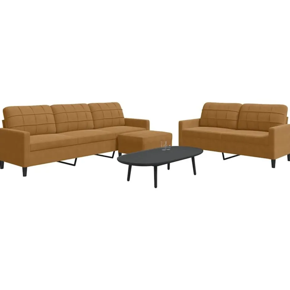 New vidaXL Soffgrupp med dynor 3 delar sammet Brun