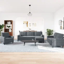 Clearance vidaXL Soffgrupp med dynor och bolster 4 delar sammet Mörkgrå
