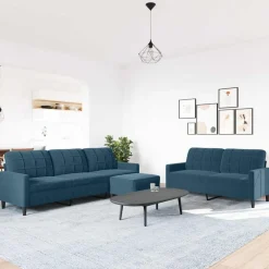 Clearance vidaXL Soffgrupp med dynor 3 delar sammet Blå