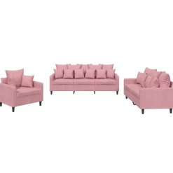vidaXL Soffgrupp med dynor 3 delar rosa sammet
