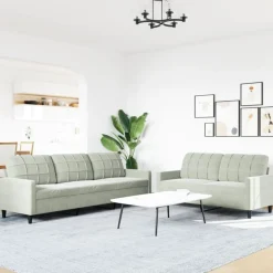 Best vidaXL Soffgrupp med dynor 2 delar sammet Ljusgrå