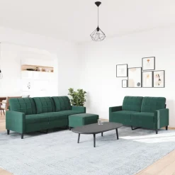vidaXL Soffgrupp med dynor 3 delar sammet Mörkgrön