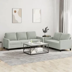 vidaXL Soffgrupp med dynor 2 delar ljusgrå sammet