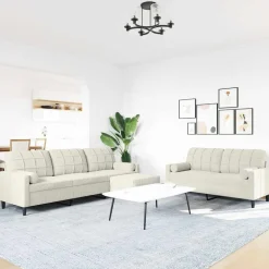 vidaXL Soffgrupp med dynor och bolster 3 delar gräddvit sammet
