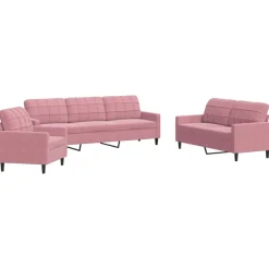 Clearance vidaXL Soffgrupp med dynor 3 delar sammet Rosa
