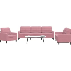 Clearance vidaXL Soffgrupp med dynor 3 delar sammet Rosa