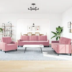 Clearance vidaXL Soffgrupp med dynor 3 delar sammet Rosa