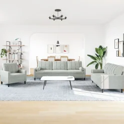 vidaXL Soffgrupp med dynor och bolster 3 delar ljusgrå sammet