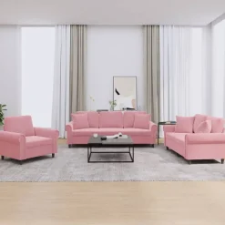 Discount vidaXL Soffgrupp med dynor 3 delar sammet Rosa