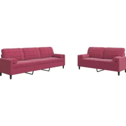 vidaXL Soffgrupp med dynor och bolster 2 delar vinröd sammet
