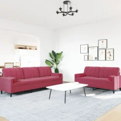 vidaXL Soffgrupp med dynor och bolster 2 delar vinröd sammet