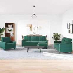 Discount vidaXL Soffgrupp med dynor 4 delar sammet Mörkgrön