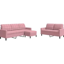 vidaXL Soffgrupp med dynor 3 delar rosa sammet