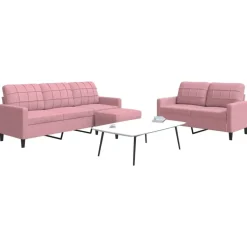 vidaXL Soffgrupp med dynor 3 delar rosa sammet