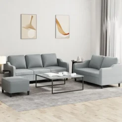 New vidaXL Soffgrupp med dynor 3 delar tyg Ljusgrå