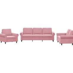 vidaXL Soffgrupp med dynor 3 delar rosa sammet