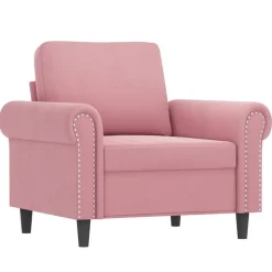vidaXL Soffgrupp med dynor 3 delar rosa sammet
