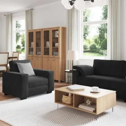 Outlet vidaXL Soffgrupp med dynor 3 delar sammet Svart