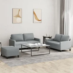 Sale vidaXL Soffgrupp med dynor 3 delar tyg Ljusgrå