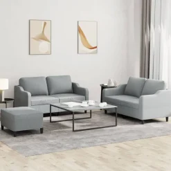 vidaXL Soffgrupp med dynor 3 delar Ljusgrå tyg