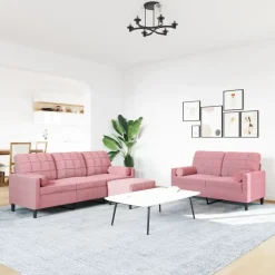 Best vidaXL Soffgrupp med dynor och bolster 3 delar sammet Rosa