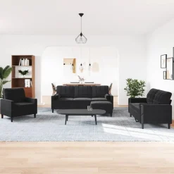 Discount vidaXL Soffgrupp med dynor och bolster 4 delar sammet Svart