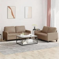 Outlet vidaXL Soffgrupp med dynor 2 delar konstläder Cappuccino