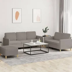 vidaXL Soffgrupp med dynor 3 delar Taupe tyg