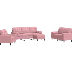 Best vidaXL Soffgrupp med dynor och bolster 4 delar sammet Rosa