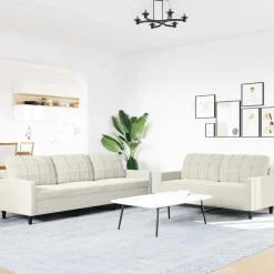 vidaXL Soffgrupp med dynor 2 delar gräddvit sammet