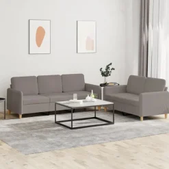 Outlet vidaXL Soffgrupp med dynor 2 delar tyg Taupe