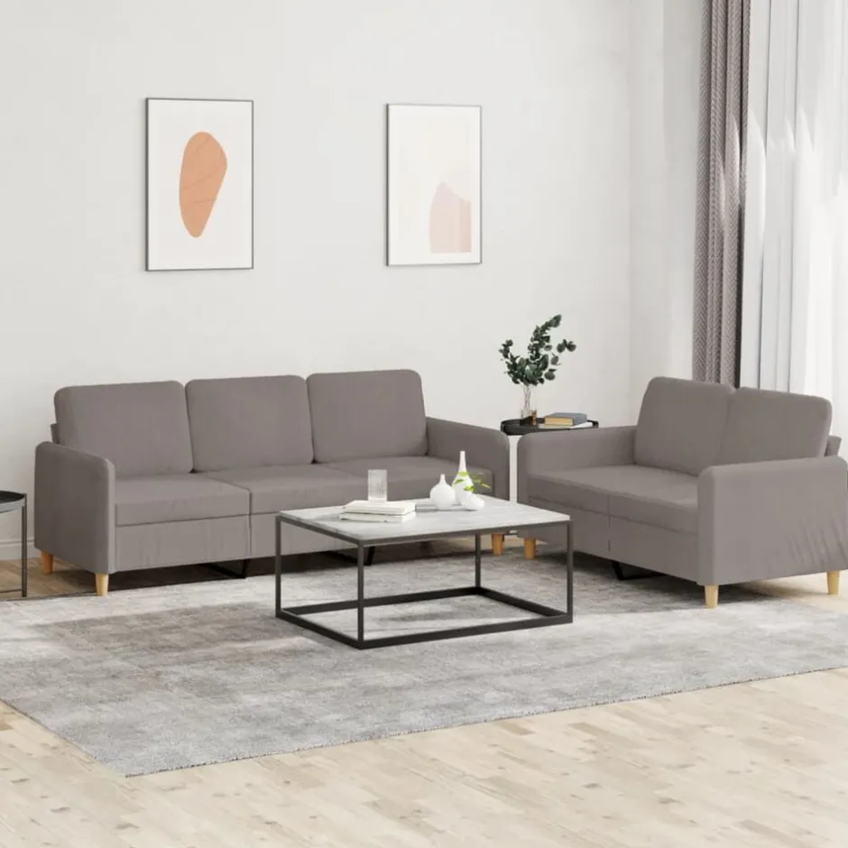 Outlet vidaXL Soffgrupp med dynor 2 delar tyg Taupe