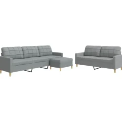vidaXL Soffgrupp med fotpall 3 delar Ljusgrå tyg