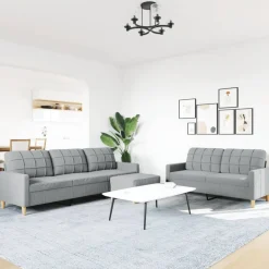vidaXL Soffgrupp med fotpall 3 delar Ljusgrå tyg